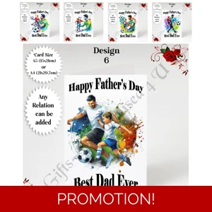 A5 or A4 Personalised Greeting Card - Happy Father's Day - Football - Any Relation - D.6-10