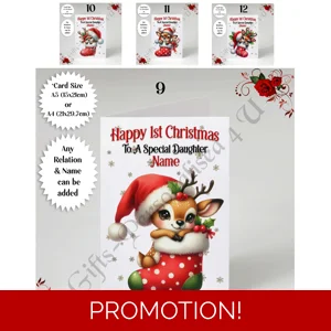 A5 or A4 Personalised Card - Baby - Happy 1st Christmas - Any Relation & Name - D.9-12