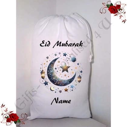 Personalised Gift Bag / Sack - Eid Mubarak Ramadan Islamic - Name - Design 12