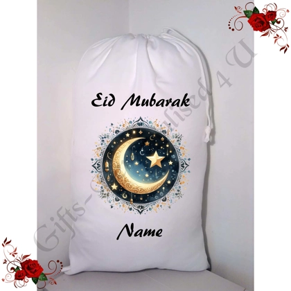 Personalised Gift Bag / Sack - Eid Mubarak Ramadan Islamic - Name - Design 13