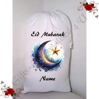 Personalised Gift Bag / Sack - Eid Mubarak Ramadan Islamic - Name - Design 14