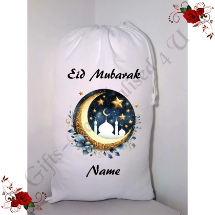 Personalised Gift Bag / Sack - Eid Mubarak Ramadan Islamic - Name - Design 15