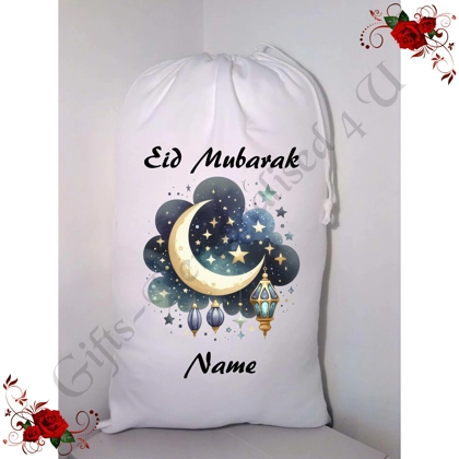 Personalised Gift Bag / Sack - Eid Mubarak Ramadan Islamic - Name - Design 16