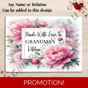 Personalised Glass Chopping Board - Made With Love - Name or Relation - D.1