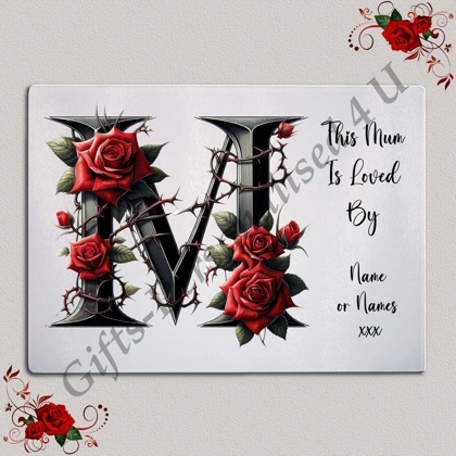 Personalised Glass Chopping Board - This Mum / Mummy / Mam / Mom Is Loved By Name – D.2