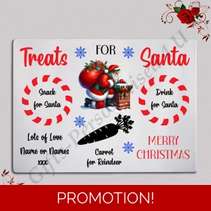 Personalised Glass Chopping Board - Christmas Eve Santa Treats - D.3
