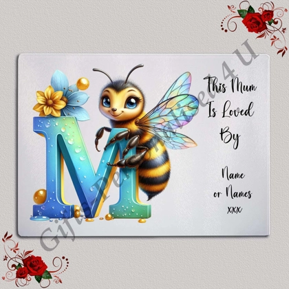 Personalised Glass Chopping Board - This Mum / Mummy / Mam / Mom Is Loved By Name – D.51