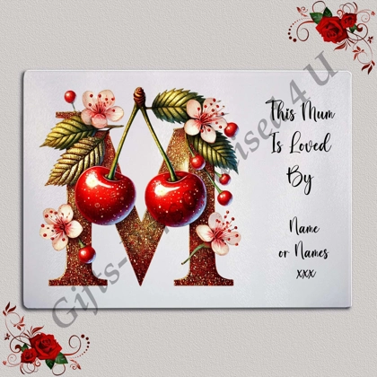 Personalised Glass Chopping Board - This Mum / Mummy / Mam / Mom Is Loved By Name – D.55
