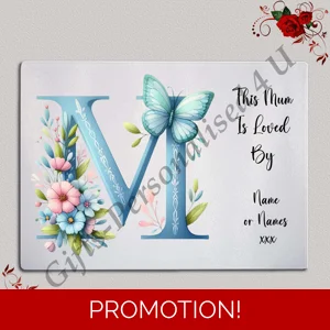 Personalised Glass Chopping Board - This Mum / Mummy / Mam / Mom Is Loved By Name – D.56