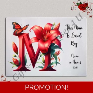 Personalised Glass Chopping Board - This Mum / Mummy / Mam / Mom Is Loved By Name – D.59