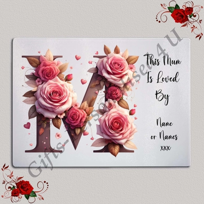 Personalised Glass Chopping Board - This Mum / Mummy / Mam / Mom Is Loved By Name – D.5