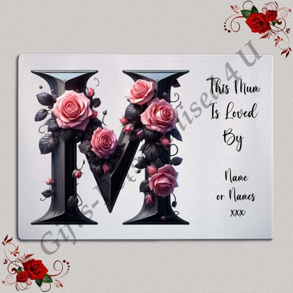 Personalised Glass Chopping Board - This Mum / Mummy / Mam / Mom Is Loved By Name – D.7
