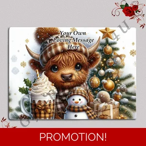 Personalised Glass Chopping Board - Christmas - Highland Cow - D.1