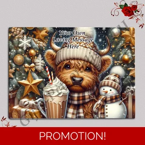 Personalised Glass Chopping Board - Christmas - Highland Cow - D.2