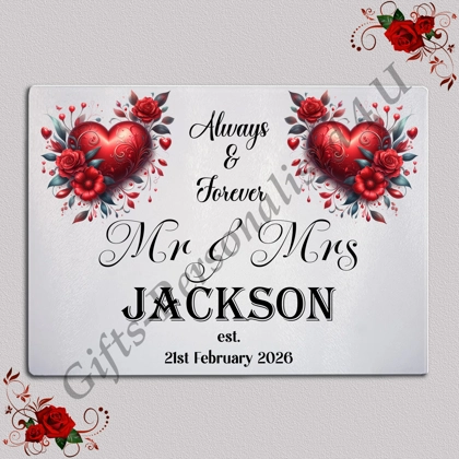 Personalised Glass Chopping Board - Mr & Mrs / Mr & Mr / Mrs & Mrs - Wedding / Anniversary - D.10