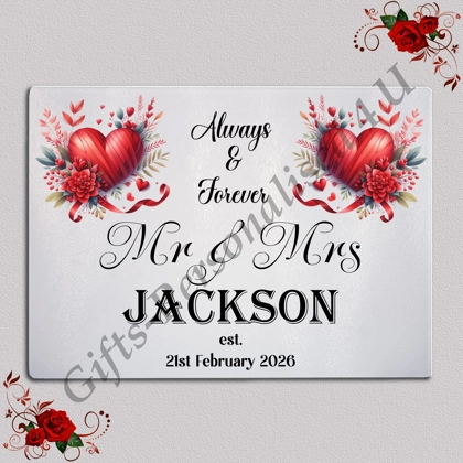 Personalised Glass Chopping Board - Mr & Mrs / Mr & Mr / Mrs & Mrs - Wedding / Anniversary - D.11