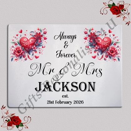 Personalised Glass Chopping Board - Mr & Mrs / Mr & Mr / Mrs & Mrs - Wedding / Anniversary - D.12