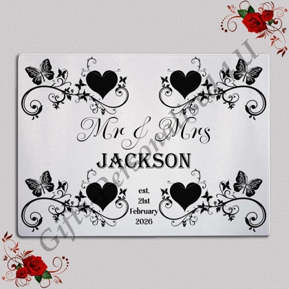 Personalised Glass Chopping Board - Mr & Mrs / Mr & Mr / Mrs & Mrs - Wedding / Anniversary etc - D.2