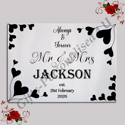 Personalised Glass Chopping Board - Mr & Mrs / Mr & Mr / Mrs & Mrs - Wedding / Anniversary etc - D.4