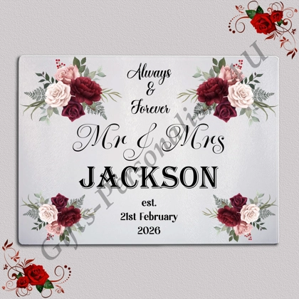 Personalised Glass Chopping Board - Mr & Mrs / Mr & Mr / Mrs & Mrs - Wedding / Anniversary etc - D.5