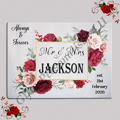 Personalised Glass Chopping Board - Mr & Mrs / Mr & Mr / Mrs & Mrs - Wedding / Anniversary etc - D.6