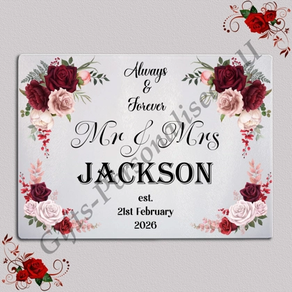 Personalised Glass Chopping Board - Mr & Mrs / Mr & Mr / Mrs & Mrs - Wedding / Anniversary etc - D.7