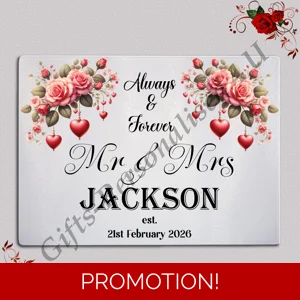 Personalised Glass Chopping Board - Mr & Mrs / Mr & Mr / Mrs & Mrs - Wedding / Anniversary etc - D.8