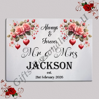Personalised Glass Chopping Board - Mr & Mrs / Mr & Mr / Mrs & Mrs - Wedding / Anniversary etc - D.8