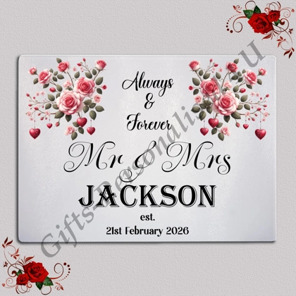 Personalised Glass Chopping Board - Mr & Mrs / Mr & Mr / Mrs & Mrs - Wedding / Anniversary etc - D.9