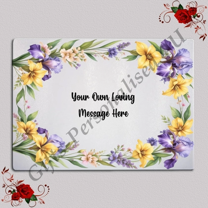 Personalised Glass Chopping Board - Flowers - D.4