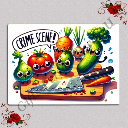 Designed Glass Chopping Board - Veggie Humour - D.11
