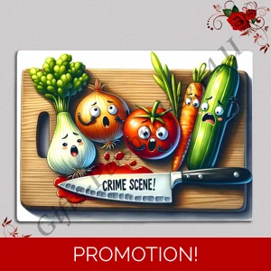 Designed Glass Chopping Board - Veggie Humour - D.14