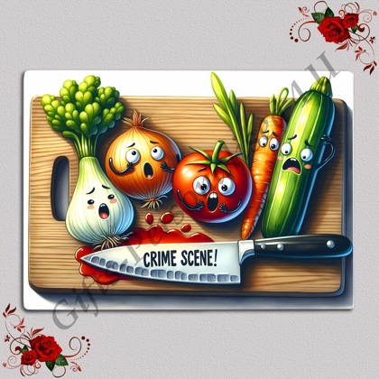 Designed Glass Chopping Board - Veggie Humour - D.14