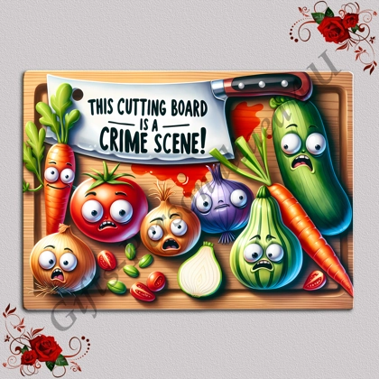 Designed Glass Chopping Board - Veggie Humour - D.4