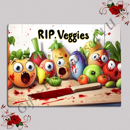 Designed Glass Chopping Board - Veggie Humour - D.9