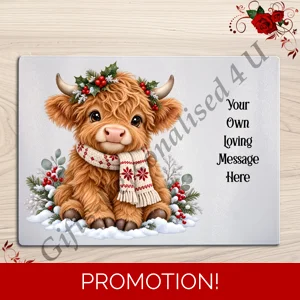 Personalised Glass Chopping Board - Christmas - Highland Cow - D.3