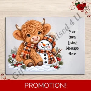 Personalised Glass Chopping Board - Christmas - Highland Cow - D.4
