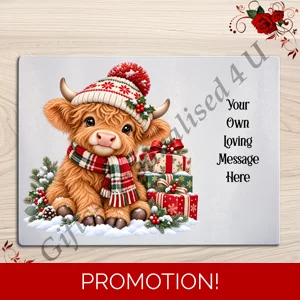 Personalised Glass Chopping Board - Christmas - Highland Cow - D.5