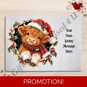 Personalised Glass Chopping Board - Christmas - Highland Cow - D.6