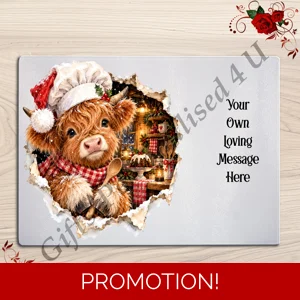 Personalised Glass Chopping Board - Christmas - Highland Cow - D.7