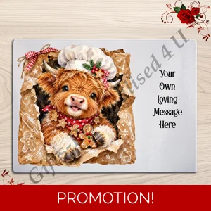 Personalised Glass Chopping Board - Christmas - Highland Cow - D.8