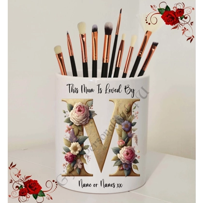 Personalised Ceramic Make Up Brush Holder - This Mum / Mummy / Mam / Mom Is Loved By Name – D.1