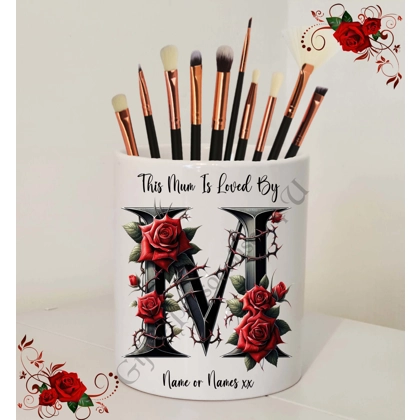 Personalised Ceramic Make Up Brush Holder - This Mum / Mummy / Mam / Mom Is Loved By Name – D.2