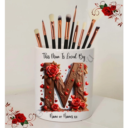 Personalised Ceramic Make Up Brush Holder - This Mum / Mummy / Mam / Mom Is Loved By Name – D.46