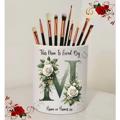 Personalised Ceramic Make Up Brush Holder - This Mum / Mummy / Mam / Mom Is Loved By Name – D.4