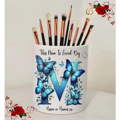 Personalised Ceramic Make Up Brush Holder - This Mum / Mummy / Mam / Mom Is Loved By Name – D.52