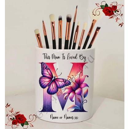 Personalised Ceramic Make Up Brush Holder - This Mum / Mummy / Mam / Mom Is Loved By Name – D.53