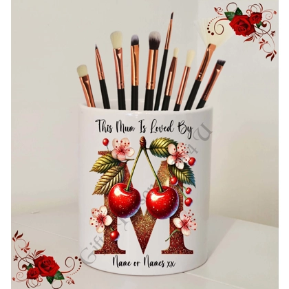 Personalised Ceramic Make Up Brush Holder - This Mum / Mummy / Mam / Mom Is Loved By Name – D.55