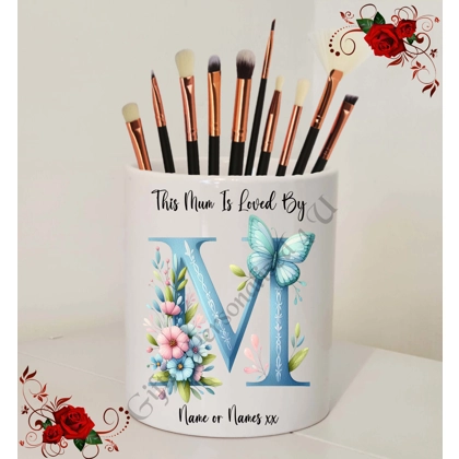 Personalised Ceramic Make Up Brush Holder - This Mum / Mummy / Mam / Mom Is Loved By Name – D.56