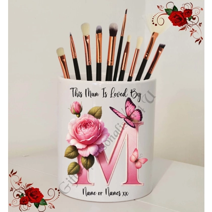 Personalised Ceramic Make Up Brush Holder - This Mum / Mummy / Mam / Mom Is Loved By Name – D.57